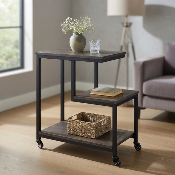 Topcobe G-Shaped Side Table 3-Tier Mobile End Table with Open Shelves, End Tables Living Room, Modern Furniture for Home-Gray