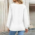 thumbnail image 4 of Womens Casual V Neck Puff Sleeve Tops Lace Patchwork Breathable Soft Comfy Long Sleeve Pullover Loose Mesh Shirt, 4 of 6