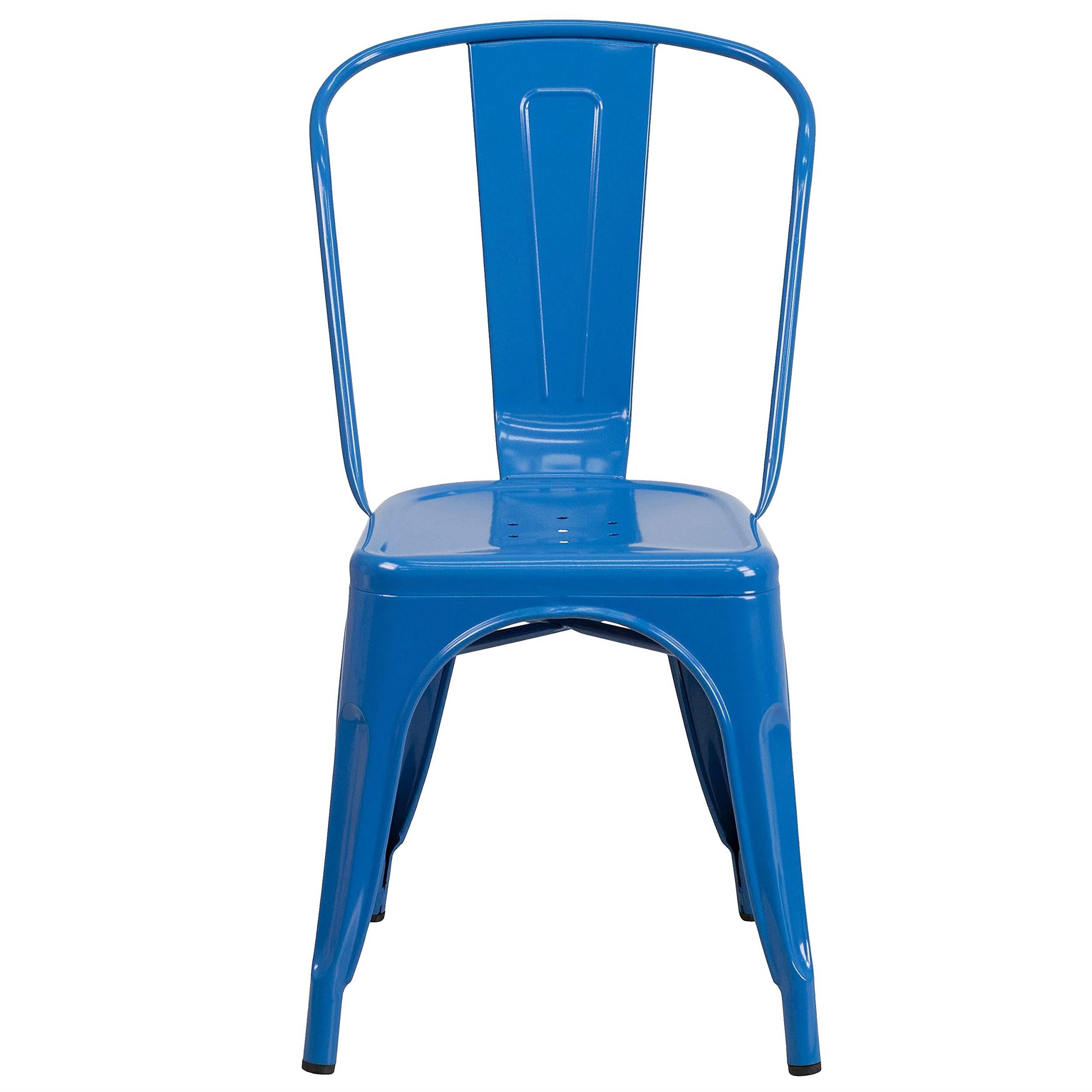 Bowery Hill Industrial Metal Stackable Dining Side Chair in Blue