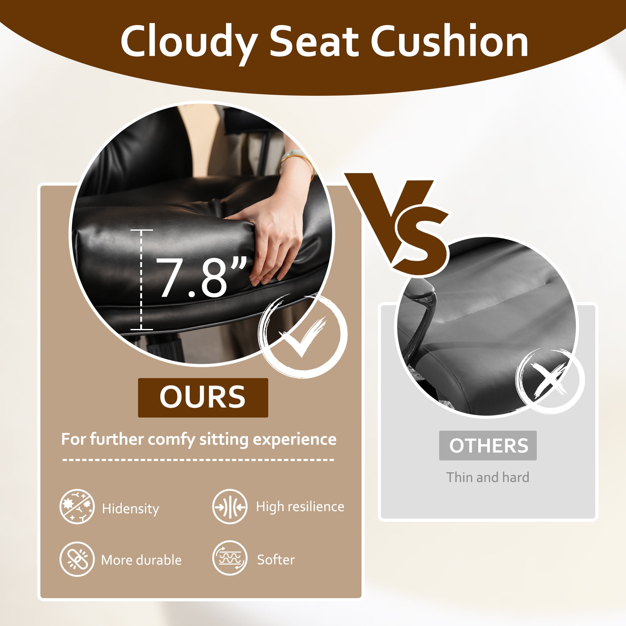 Vcatnet Ergonomic Executive Office Chair, High Back Computer Chair with Lumbar Support, PU Leather Mid-Century Modern Adjustable Home Office Desk Chair, Black