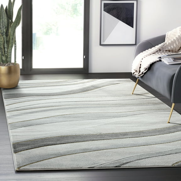 Abani Luna Collection Area Rug Mid Century Modern Bedroom Living Room Decor Floor Rug 8 x 10 Grey Gold