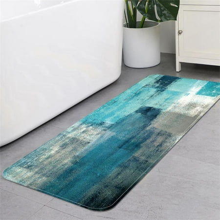 

Teal Kitchen Mat Turquoise and Grey Kitchen Rugs and Mats Non Skid Washable 71 x24 Abstract Art Kitchen Floor Rugs Mats for Kitchen Dining Room Floor Home Office