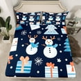 thumbnail image 2 of Manfei Cartoon Deer Snowman Queen Sheet Sets, Kawaii Santa Claus Gift Flat Sheet, Christmas Snowflake Print Queen Fitted Sheet, Lightweight Room Decor, 4-Piece, 2 of 7