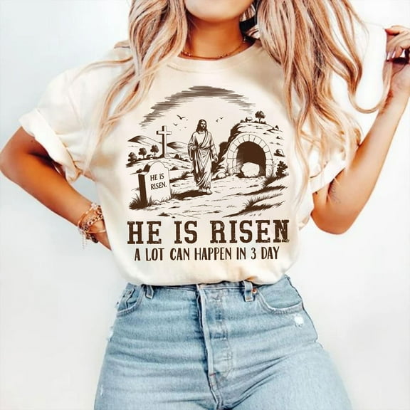 He Is Risen Easter T-Shirt, Christian Resurrection Sunday Tee, Faith Bible Verse Shirt, Religious Easter Jesus Shirt
