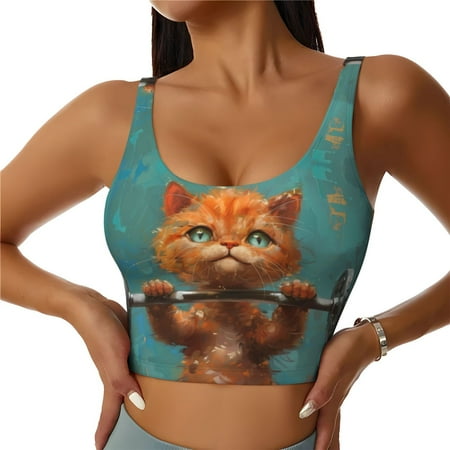 Sports Bras for Women High Support  Strong Kitten Lifting Weights Workout Tank Tops Woman  Yoga Bra with Removable Cups