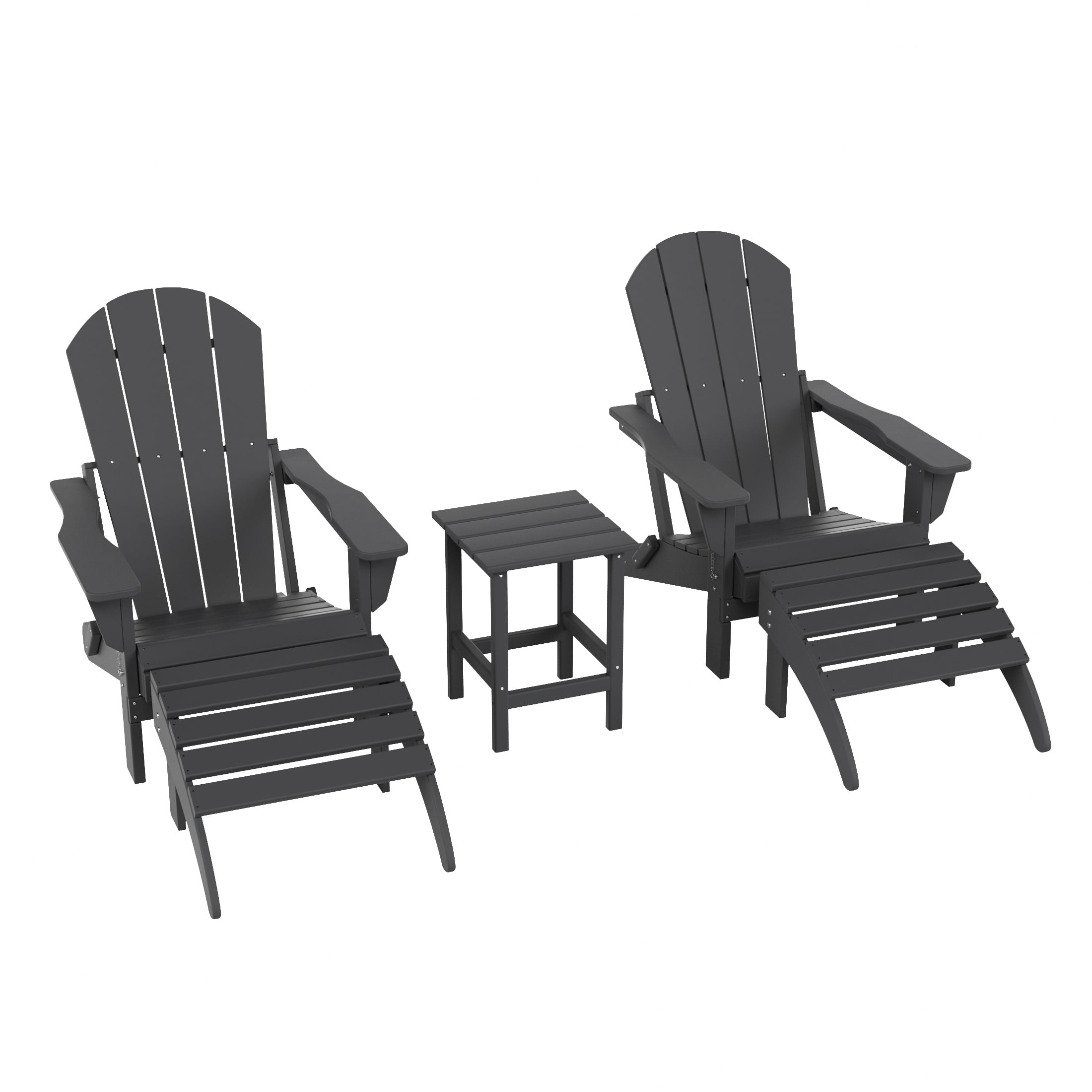 WestinTrends Malibu 5-Piece set classic Adirondack chairs with ottoman and a small coffee table (2 seater), Gray