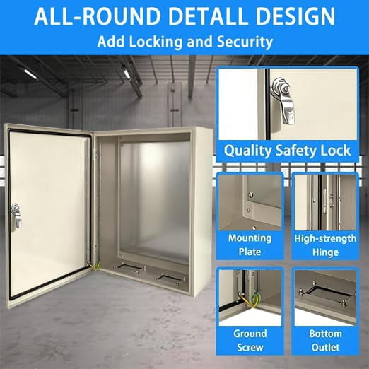 Electrical Enclosure 20x20x12 Carbon Steel Enclosure Box, IP66 Waterproof & Dustproof Electrical Metal Box for Indoor and Outdoor Wall Mounted, Grey