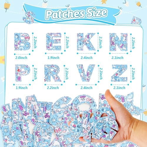 Letter Patches Self-Adhesive for Clothing: 26Pcs Blue Flower Letters Patch Stickers A-Z Alphabet Applique - Cute Fabric Letters Patches Stick on Jackets Hats Bags DIY Crafts