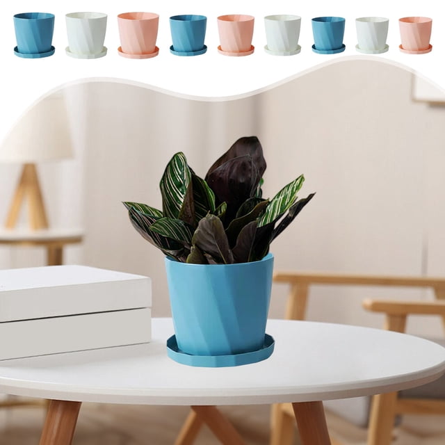 Maceta de resina de estilo escandinavo | Cerámica de imitación de plástico | Contenedor de flores decorativo grande engrosado de larga duración | Decoración moderna del hogar | Azul Rosa Blanco