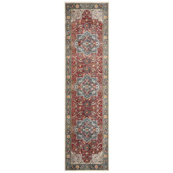 SAFAVIEH Vintage Persian Rosamund Floral Polyester Runner Rug, Red/Blue, 2'2" x 10'