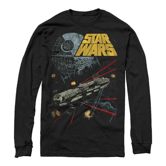 Men's Star Wars Millennium Falcon Battle Long Sleeve Shirt Black Large
