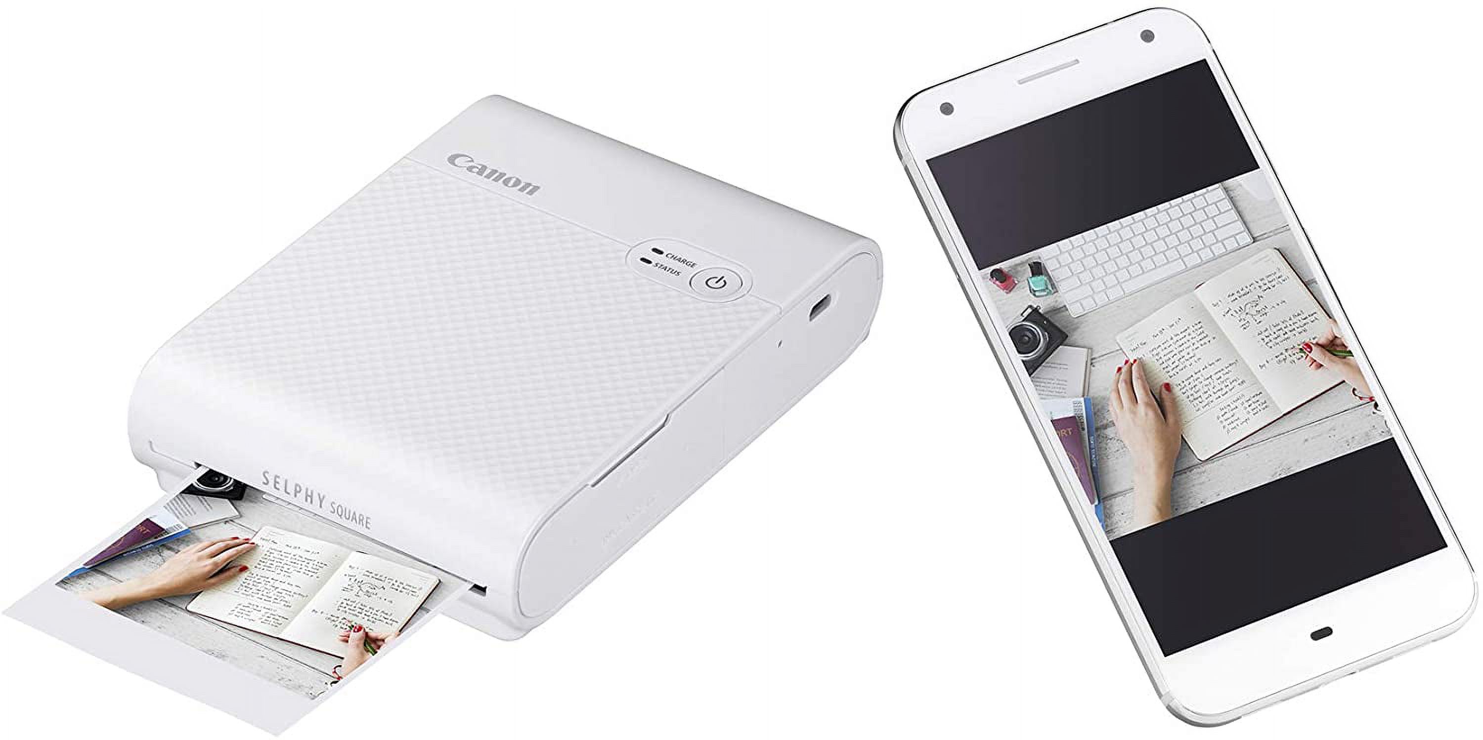 Canon SELPHY Square QX10 Portable Photo Printer, Wi-Fi Connectivity, USB Charging, Dye Sublimation Printing, 100 Year Print Life, Square Photo Paper, SELPHY Photo Layout App INTL Model (White)