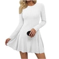 thumbnail image 2 of Mutghys Women's Knit Dress Crew Neck Ribbed A Line Dresses Going Out Warm Comfy Pullover Sweater Mini Dress, 2 of 9