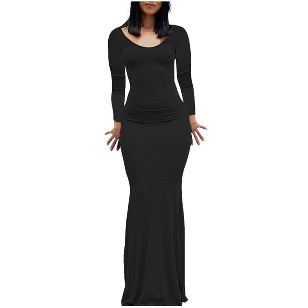 Vestido largo ajustado sin espalda, de color liso y cuello en V, para mujer: estilo informal y sexy para fiestas, trabajo y vacaciones