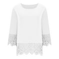 thumbnail image 5 of Lenpel Women's 3/4 Sleeve Tunic Tops Casual Crew Neck Lace Patchwork Solid Color T Shirts Spring Summer Loose Blouses, 5 of 7