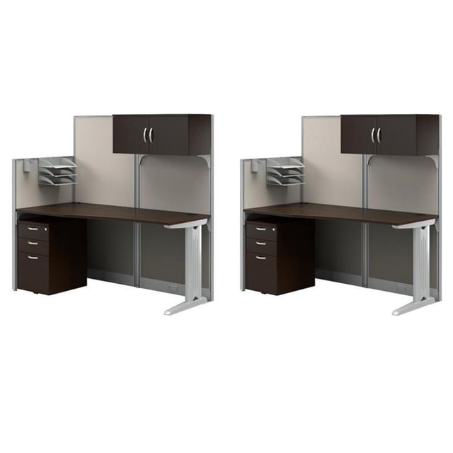 Pemberly Row Set of 2 Engineered Wood Cubicle Desk with Storage in Mocha Cherry