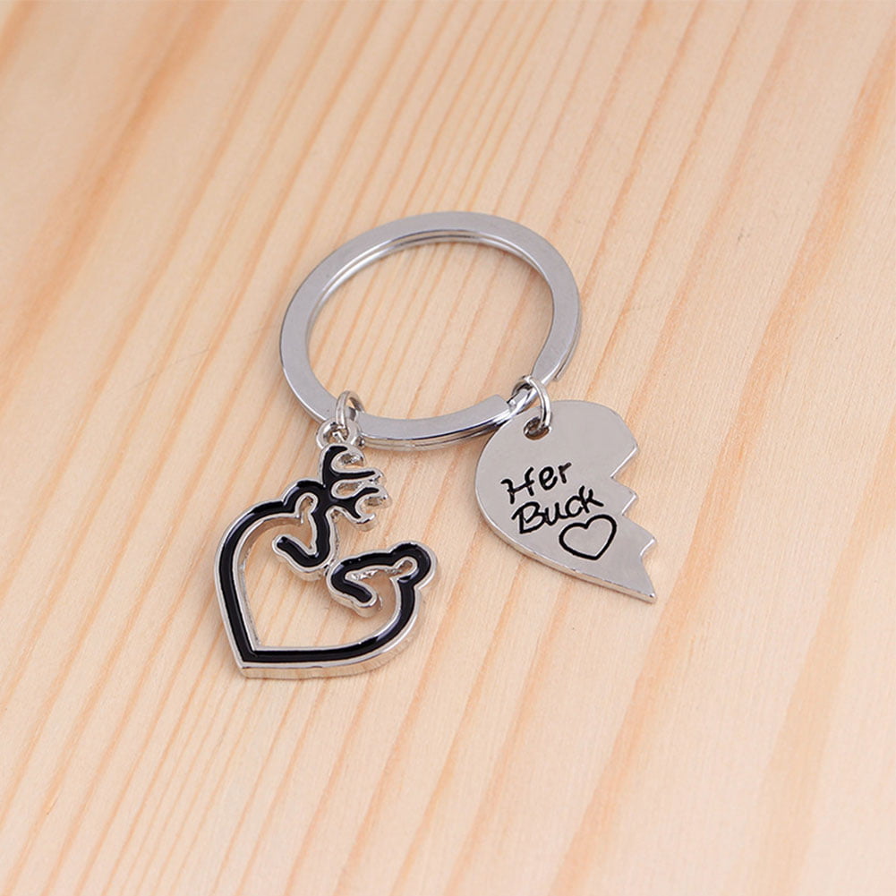 2 Pcs Romantic Her Buck His Doe Key Ring Deer Heart Couple Keychain Bag Decor Car Decoration Gift LUYANhapy9 Car Interior Accessories 