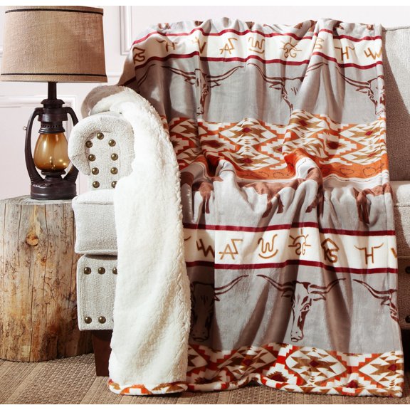Longhorn Plush 54x68 Sherpa Throw