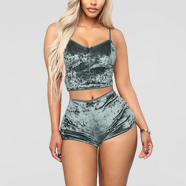 Conjunto de pijama de mujer con estampado bonito, ropa de dormir con cuello de pico, pijama Sexy de satén para la noche, trajes para el hogar, ropa sin mangas para el hogar, pantalones cortos xuanjing unisex