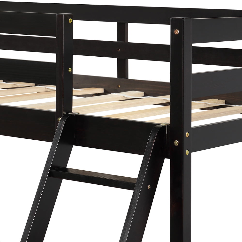 Kepooman Twin over Full Solid Wood Bunk Bed with Ladder for Bedroom Dorm, 79.5"L x 56.9"W x 59"H, Espresso Kepooman Twin over Full Solid Wood Bunk Bed with Ladder for Bedroom Dorm, 79.5"L x 56.9"W x 59"H, Espresso