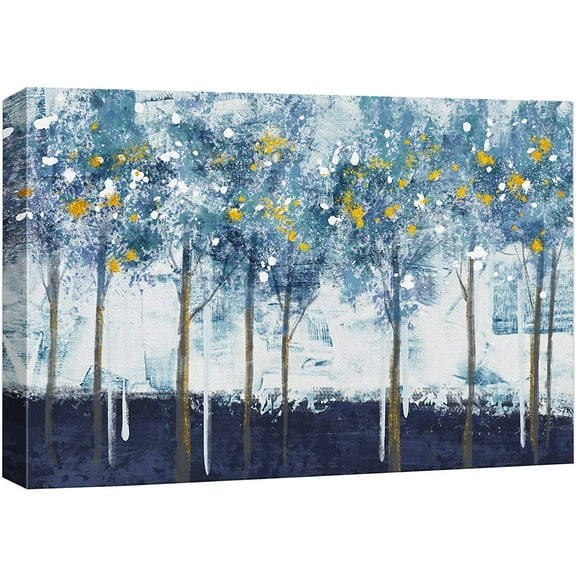wall26 Canvas Print Wall Art Pastel Watercolor Blue Gold Forest Tree Landscape Nature Wilderness Illustrations Modern Art Farmhouse/Country for Living Room, Bedroom, Office - 16"x24"