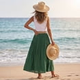 thumbnail image 5 of Women's Cotton Linen Swing Long Skirt Elastic Waist Flowing Maxi Crinkled Skirt Retro Casual Layered Pleated Flowy Long Maxi Skirts With Belt Green XL, 5 of 6
