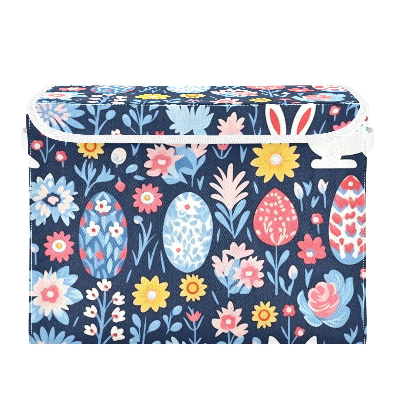 Easter Eggs Flowers Leaves Storage Basket Foldable Laundry Basket Shelf Kids Toy Storage Container Organizer with Handles