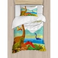 thumbnail image 3 of Dinosaur Duvet Cover Set Queen Size, Flying Swimming and Land Dinosaurs with Lake and Mountains Dino Park Alive Theme, Decorative 3 Piece Bedding Set with 2 Pillow Shams, Multicolor, by Ambesonne, 3 of 3