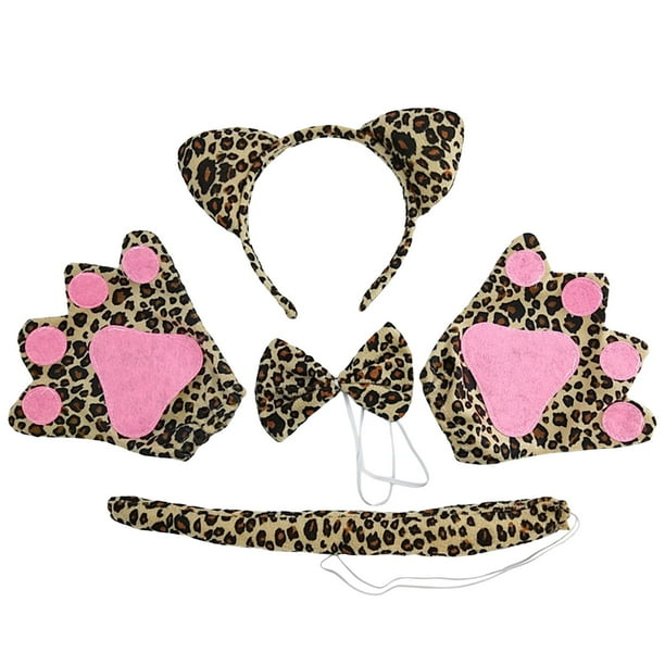 4 Unids Disfraces Disfraz de Conjunto Accesorios para Fotos Accesorios para el Cabello Guantes Orejas Diadema Conjunto Orejas Cola Pajarita