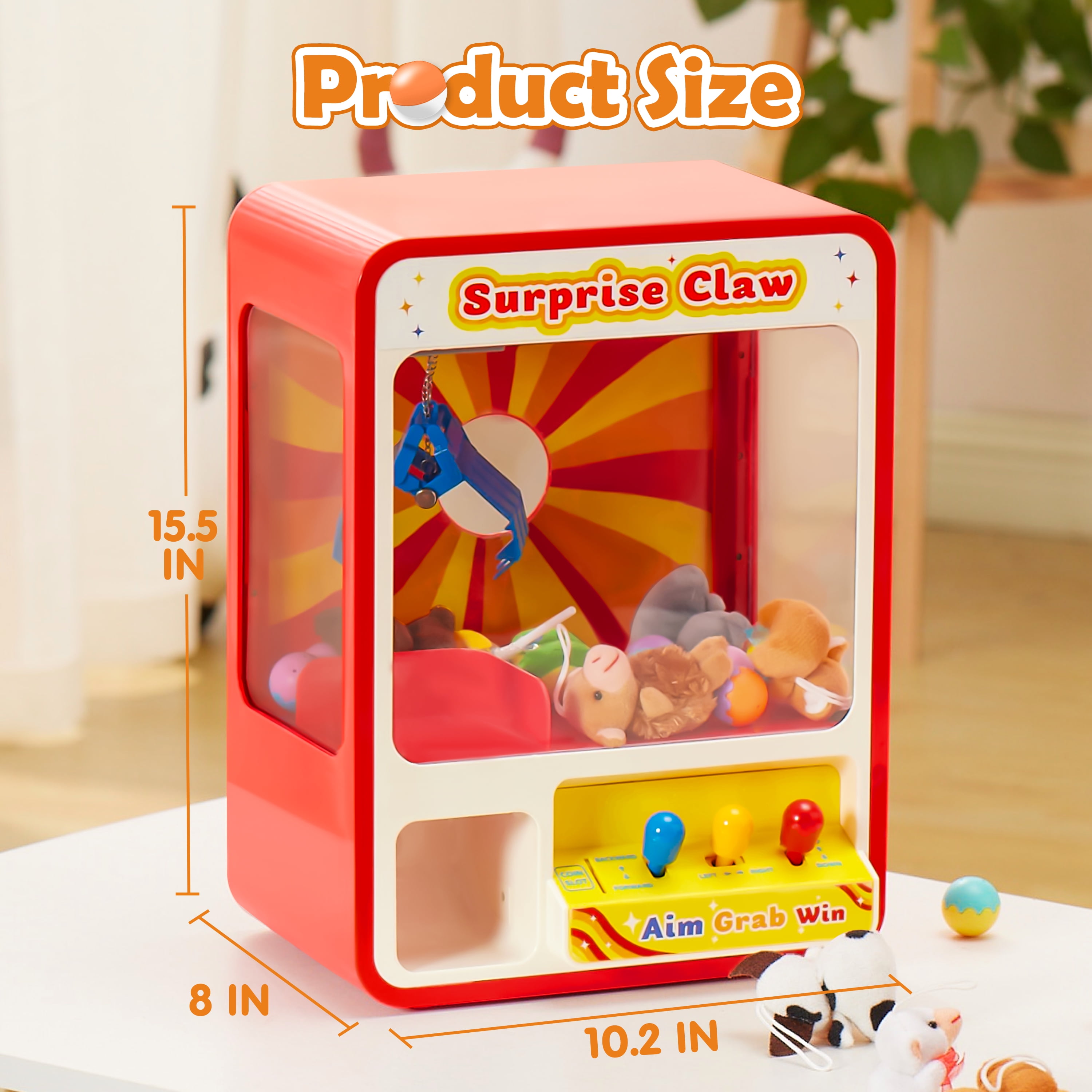 Joyfy Claw Machine Toy with LED Light & Adjustable Sound, Mini Vending Machine Prize Dispenser Toys for Girls and Boys, Electronic Claw Game Machine for Christmas and Party Birthdays Gift