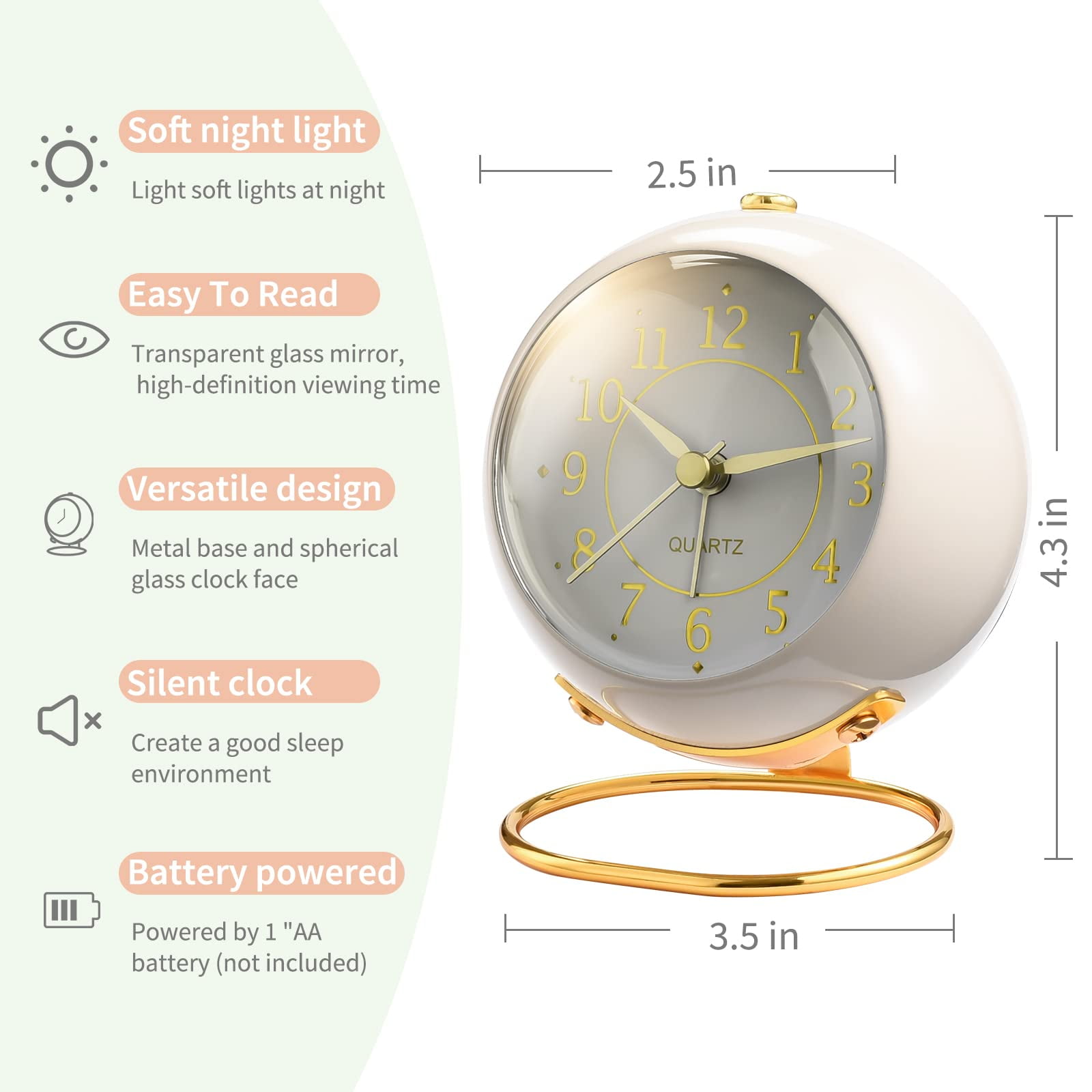 Analog Alarm Clocks Retro Backlight Cute Simple Design Small Desk Clock With Night Light Silent Non-ticking For Bedroom Travel Kitchen Bedside Desktop. (orange)
