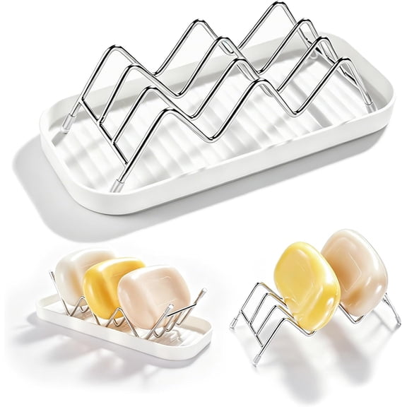 2 Pack Wavy Soap Dish for Shower, 304 Stainless Steel Self Draining Bar Soap Holder for Shower, Bathroom Sink, Kitchen Countertop, Rustproof Soap Saver Tray Stand