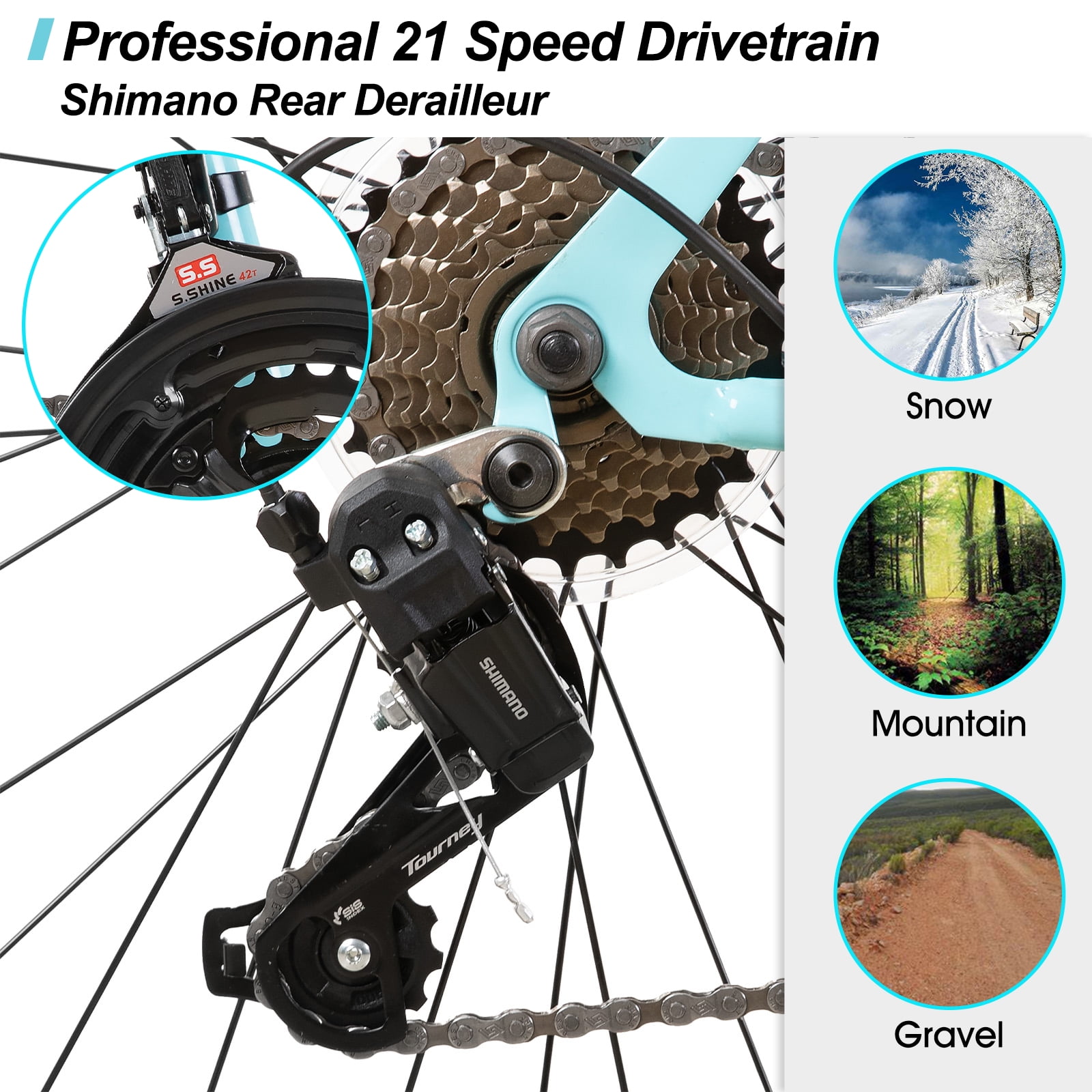 Hiland Women 26 Inch Mountain Bike, Mens and Womens Bicycle with 21 Speed, High-Carbon Steel Frame Mountain Bicycle, Sport MTB for Men Adult