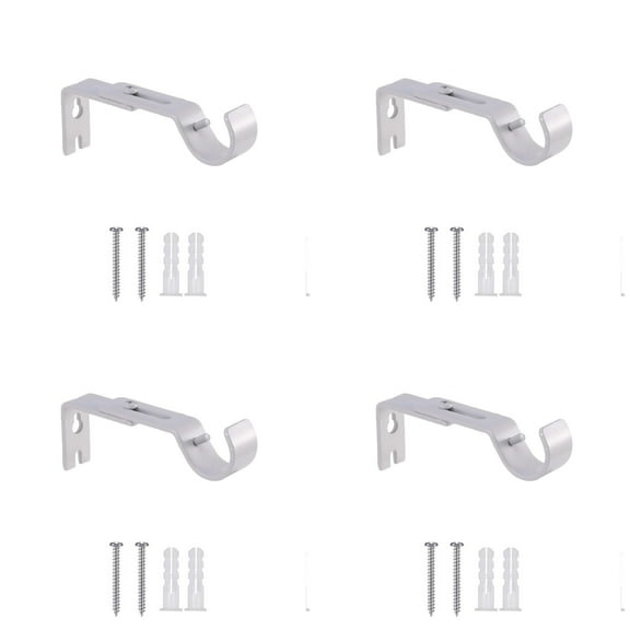 HWHCGZ 4 Pcs Adjustable Curtain Rod Brackets Wall Mounted Metal Single Rod Holder for 1 Inch Diameter General Hardware Holders Wall Bracket Hanger Hooks with Screws White
