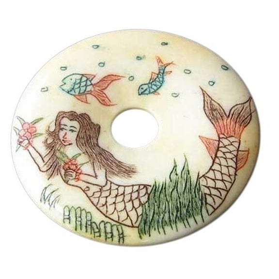 Carved & Etched Mermaid 38mm Pi Circle Centerpiece 9699