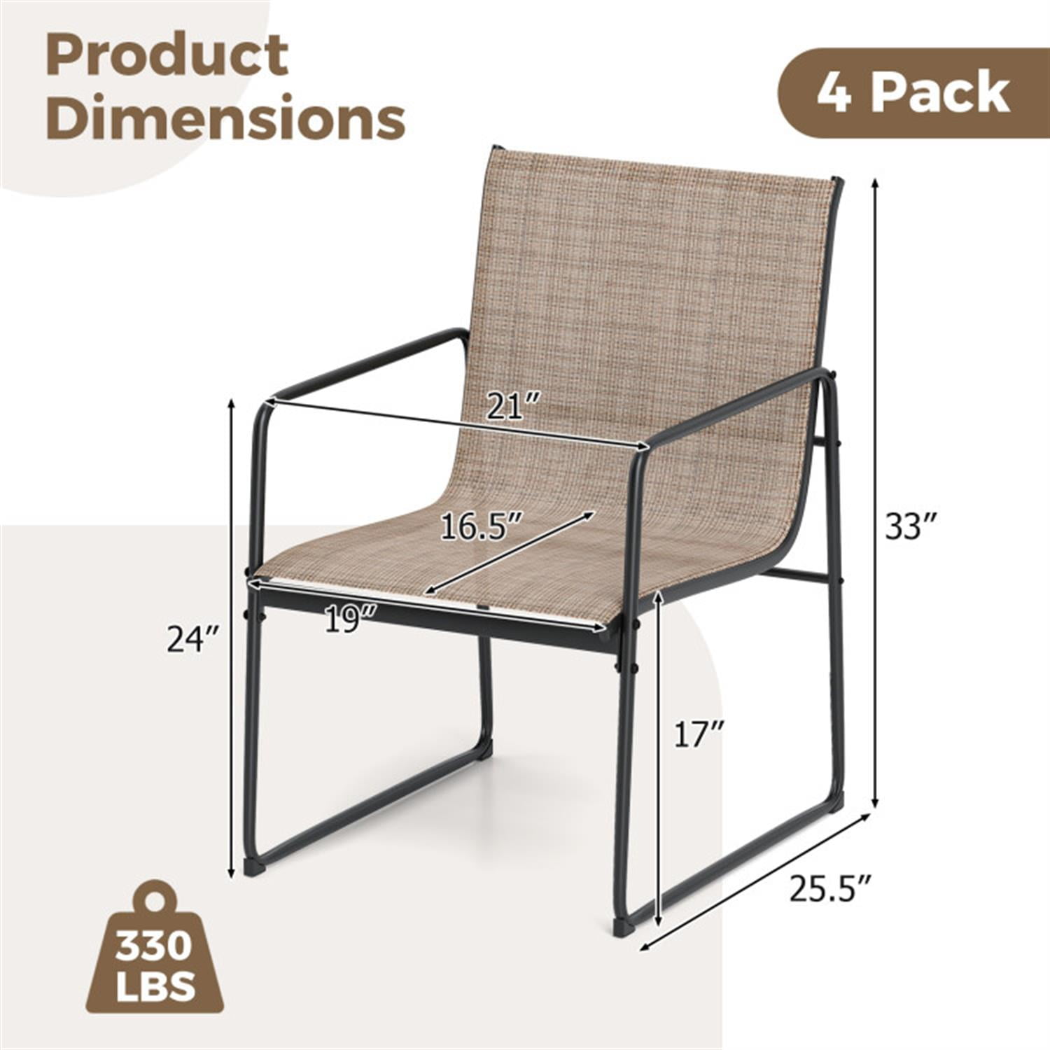 Demi Bonn Outdoor Dining Chairs Set of 4, Patio Furniture Chair with Breathable Seat and Backrest for Yard, Garden, Brown