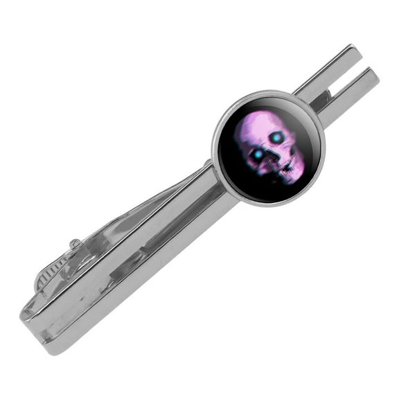 Stereoscopic Skull 3D Round Tie Bar Clip Clasp Tack Silver Color Plated