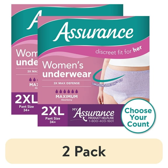 (2 pack) Assurance Women's Incontinence and Postpartum Underwear, XXL, Maximum Absorbency, 54 Count