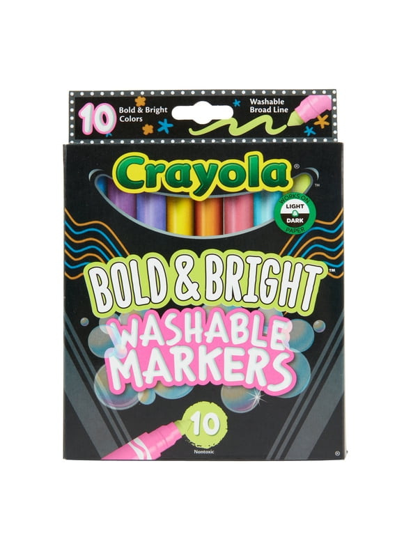 Crayola Bold & Bright Washable Markers, Broad Line, Coloring Book Supplies, 10ct