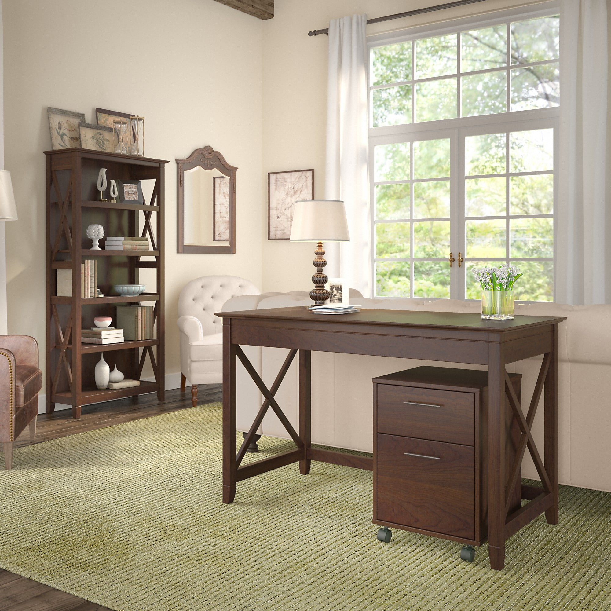 Bush Furniture Key West 2 Drawer Mobile File Cabinet in Bing Cherry