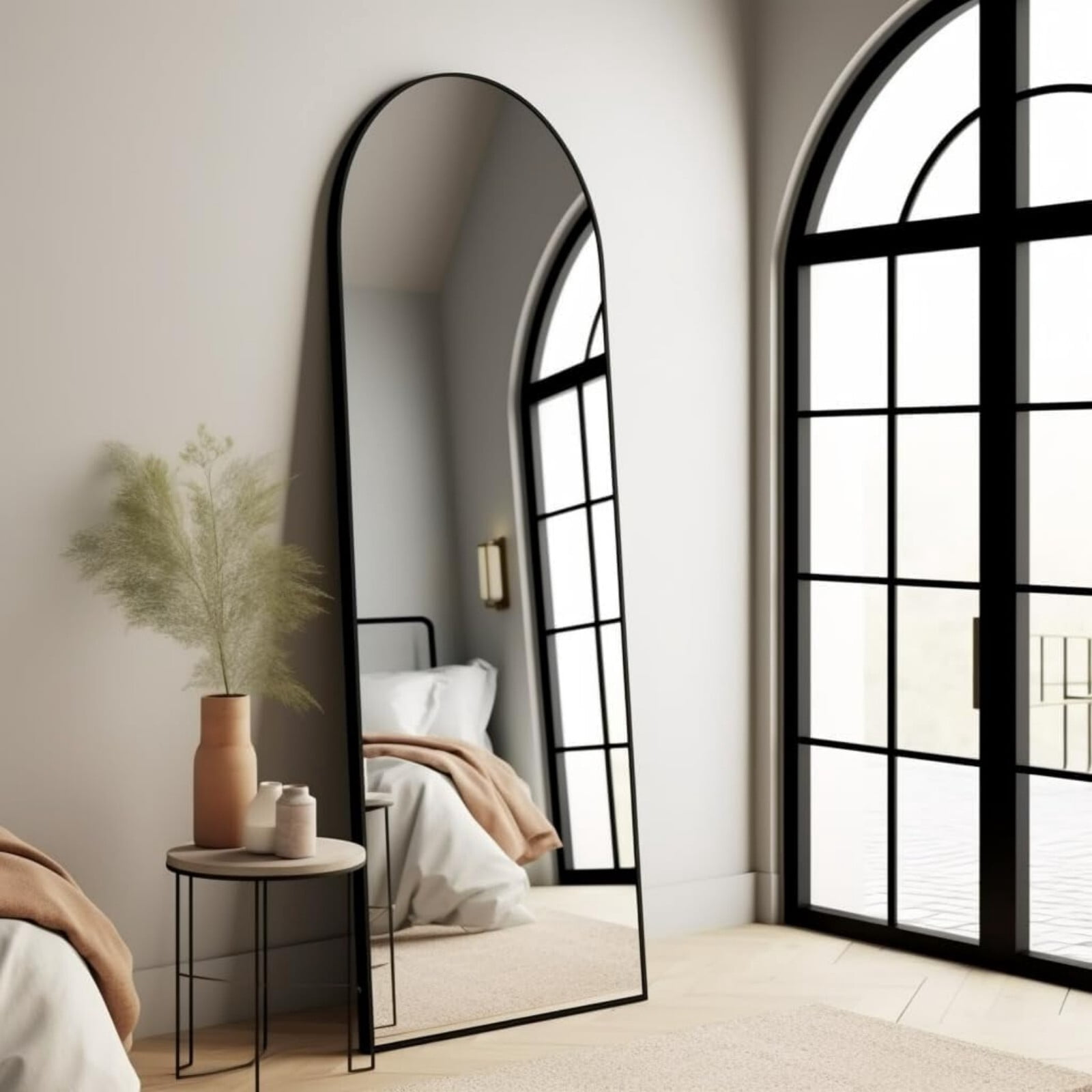 BEAUTYPEAK 58"x 18" Arched Full Length Metal Standing Floor Mirror, Black