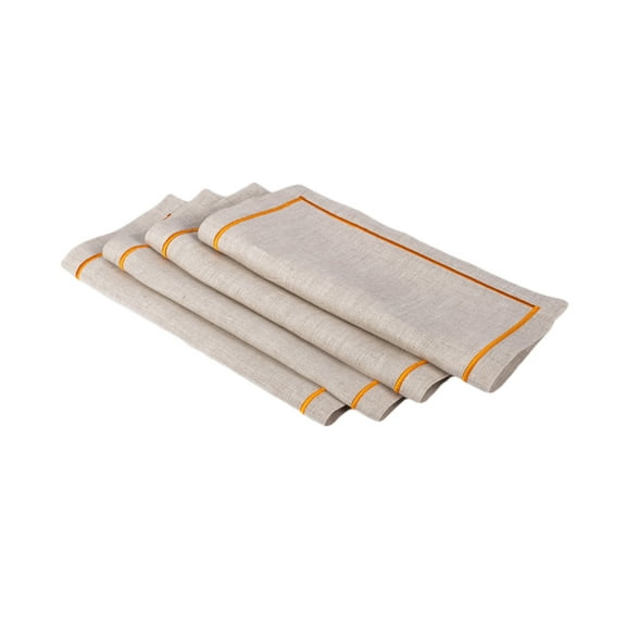 Linen Cocktail Napkins With Embroidery Borders, Set of 4