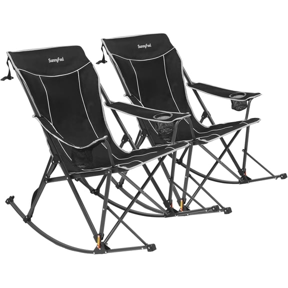 SUNNYFEEL Oversized Folding Rocking Camping Chair with Buckle Design 2 Pcak Outdoor Rocker High Back Lawn Camp Rocker Chair with Cup Holder 500 LBS for Outdoor/Camping/Lounge/Patio with Carry Bag