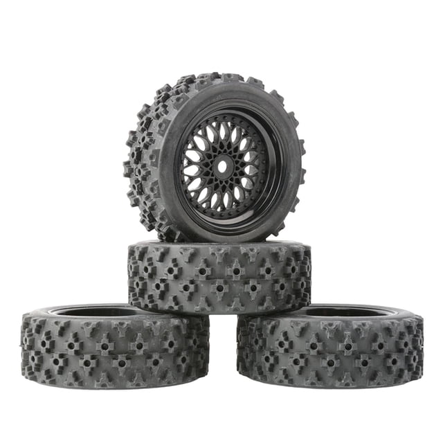 Xuanheng 4Pcs RC Wheel Rim and Rubber Tires Set Replacement R 71mm for 144001 124024019 Style2 black