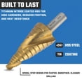thumbnail image 6 of NEIKO 10623A Step Drill Bit, 9 Steps 1/2" to 1" Spiral High Speed Steel, Titanium Nitride Coated, 3/8" Tri Flat Step Bits for Steel, Metal, Wood, Plastic, Unibit Cone Drill Bits, Two Flute, 6 of 8