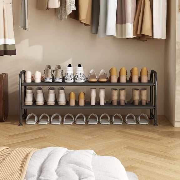 Shoe Rack 2 Tier Long Storage Organizer Wide Metal Shoe Shelf for Closet Entryway