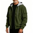 thumbnail image 4 of UVEASISHA Mens Zip Up Hoodies Lightweight Casual Corduroy Hooded Jacket Arm Pocket Long Sleeve Drawstring Full Zip Athletic Jackets Daily Streetwear Army Green L, 4 of 7