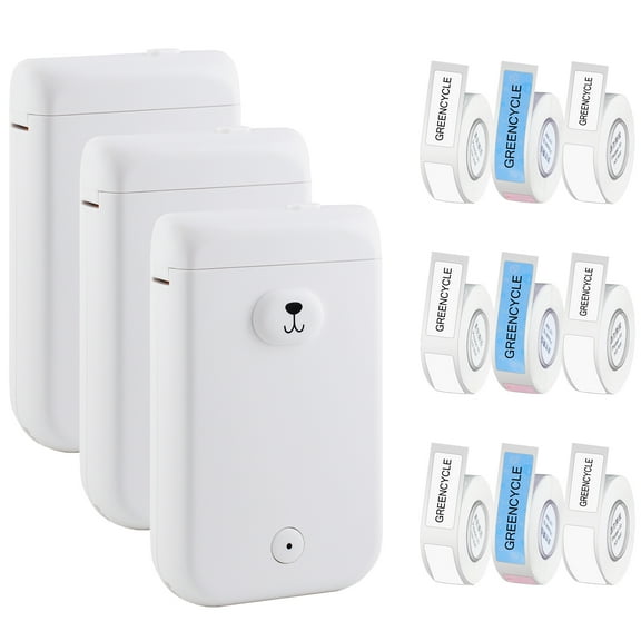 GREENCYCLE D30S Smart Portable Thermal Label Printer Bluetooth Handheld Label Maker Machine White Compatible for Android & iOS System - 3 Pack D30 Wireless Sticker Maker and 9 Rolls Adhesive Labels
