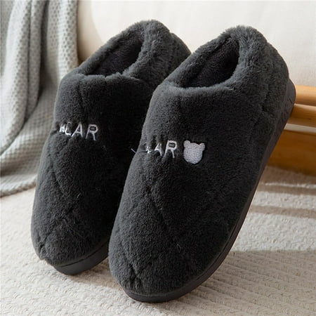 

CoCopeanut Couples Home Slippers Women Men New Fashion Warm Winter Furry Soft Short Plush Slipper Non Slip Bedroom Slides Indoor Shoes