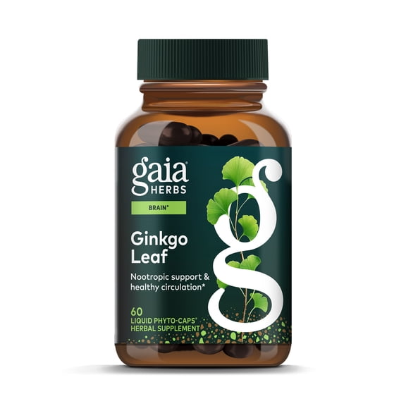Gaia Herbs Ginkgo Leaf - Traditionally Used to Support Healthy Circulation & Brain Function* - Herbal Supplement - 60 Vegan Liquid Phyto-Caps (30 Servings)